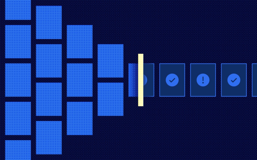 Transcript data flowing through processing into validated, structured results