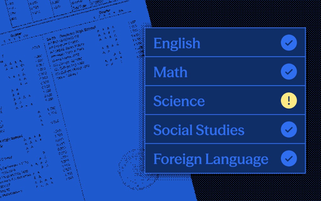 Subject-level review with clear pass and attention states aligned to your admissions criteria